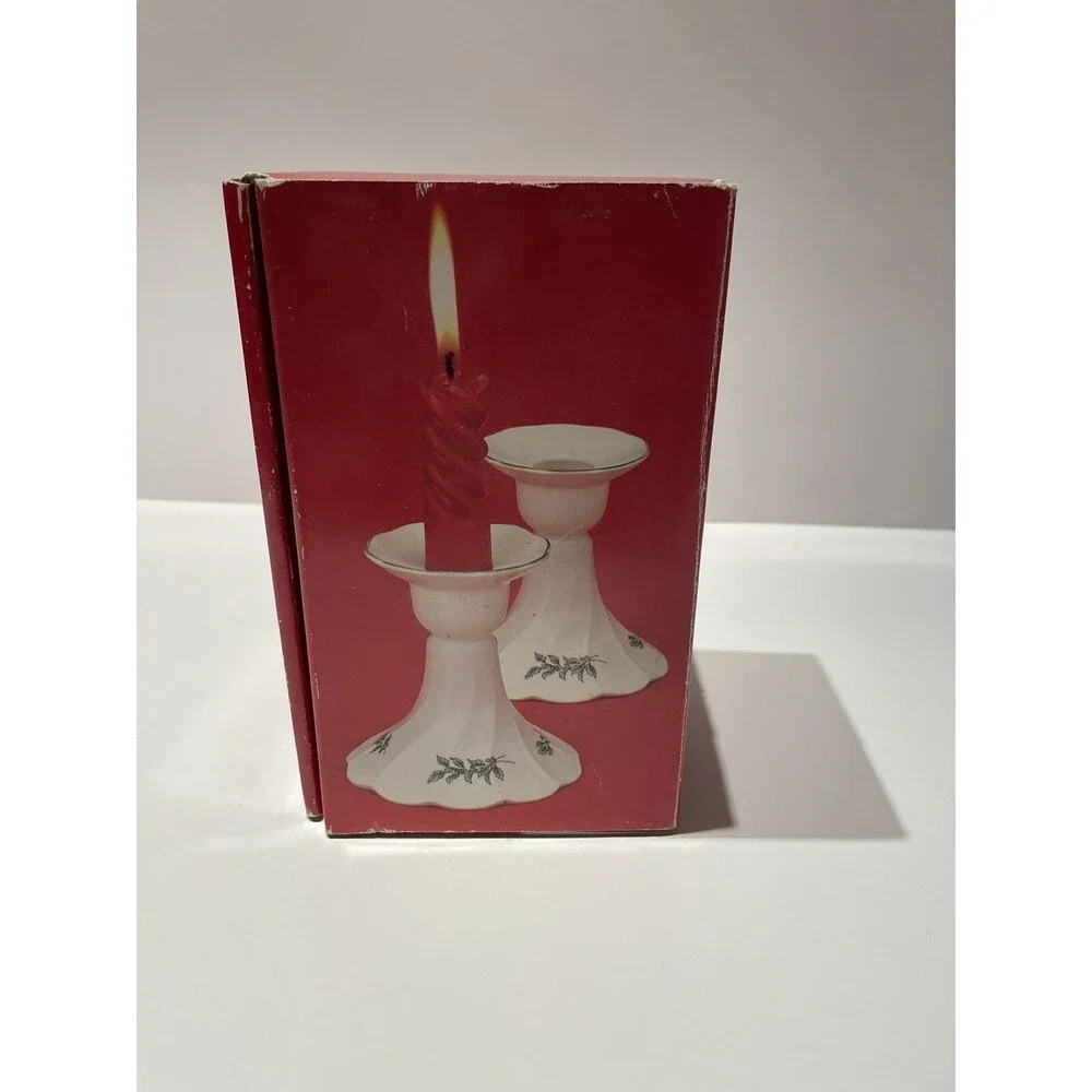 Nikko Happy Holidays Candle Holders Pair in Original Tall Vintage - Picture 2 of 3